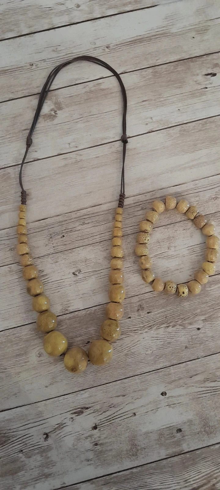 Conjunto Collar + pulsera, perlas de cerámica, color mostaza, estilo Bohème – photo 2